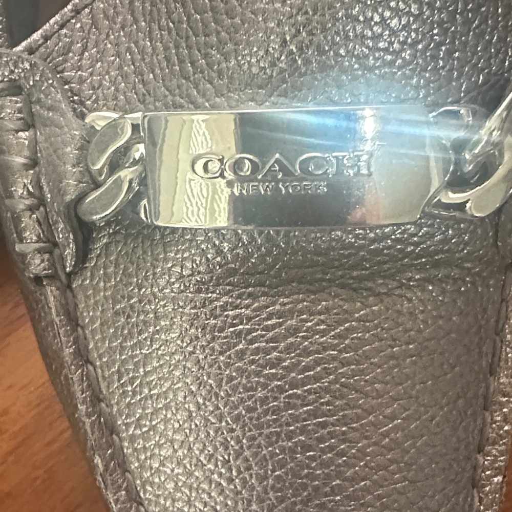 Coach Metallic Silver Leather Loafers